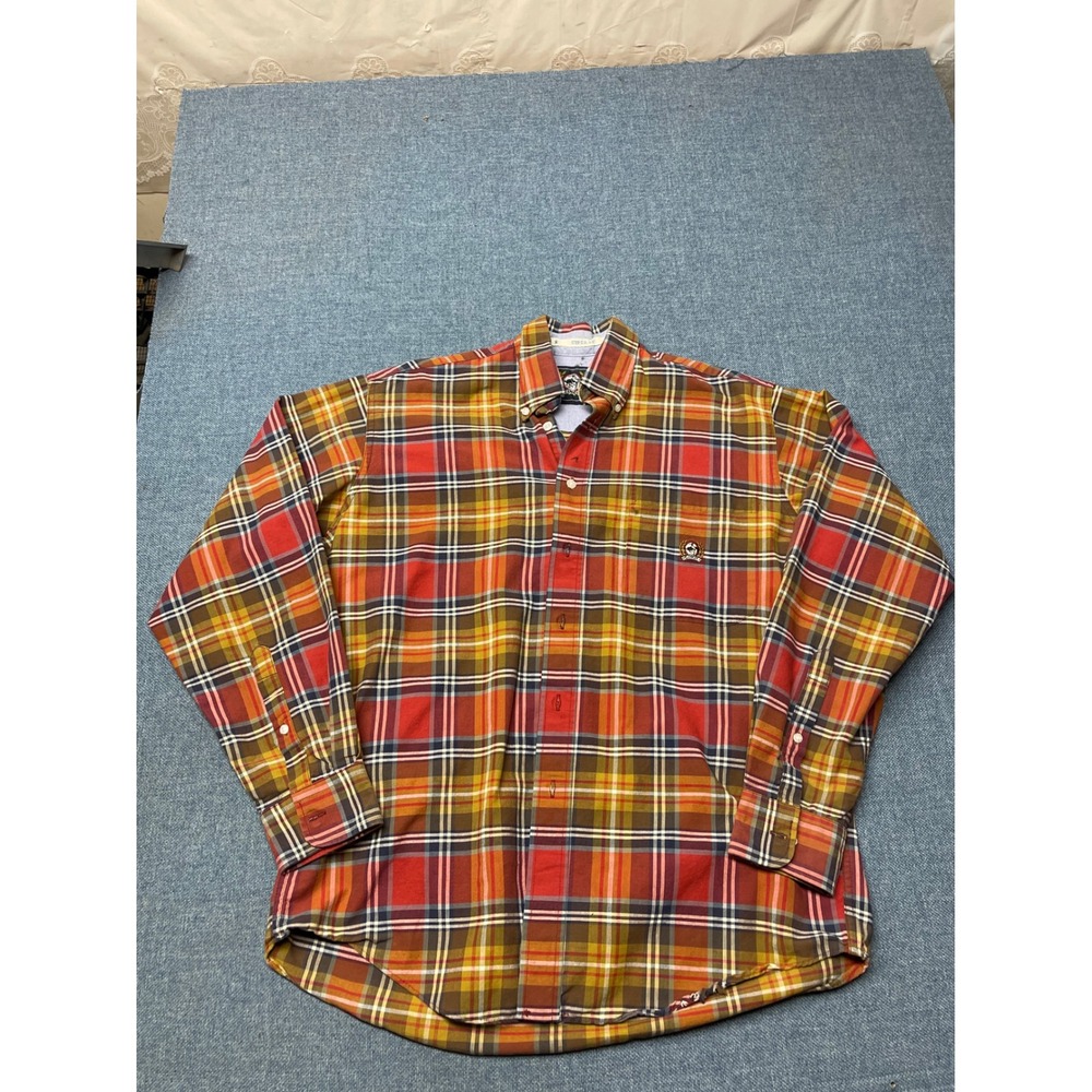Cinch Mens Small Red Orange Plaid Long Sleeve Button Down Western Shirt